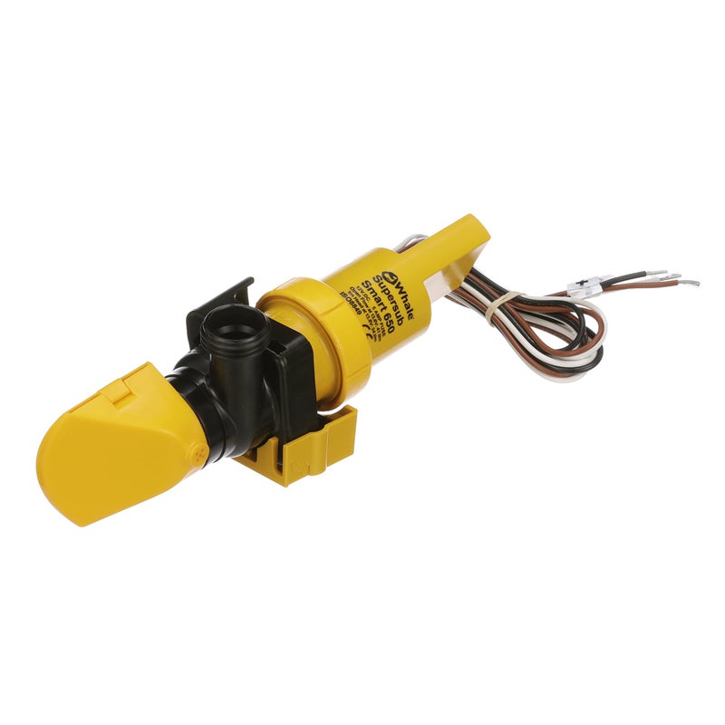 Whale SS5212 Supersub Smart 650 Electric Bilge Pump, Suitable for Use with Fresh or Salt Water, 12V DC, 3.4 Amps, Open Flow Rate of 650 GPH @ 13.6V DC, 16 AWG Wire, Â¾-Inch and 1-Inch Hose Connections - Image 1